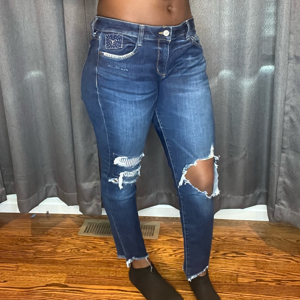 Dark blue distressed denim jeans | size 13